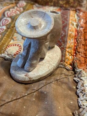 Carved Marble sombrero man Figurine - Cream Marble Accent